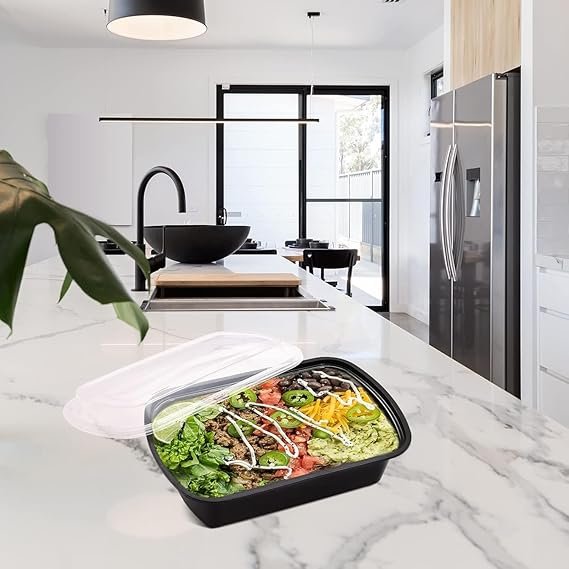 Bento Box 1-compartment (510) Black With Clear Lid Combo 500/case)