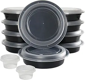 48 Oz 9" Black Microwaveable Round Flat Bowl With Clear Lid Combo 150/case)
