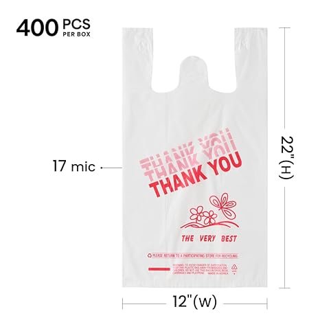 Large T-shirt Bags 12" X 7" X 22" 17 Mic "thank You" 400/case)