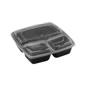 48 Oz Square Microwaveable Container With Lid 3-compartment 100 Sets)