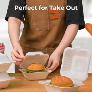 6" X 6" X 3" White Compostable Sugar Cane/bagasse Hinged-lid Container 500/case)